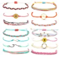 Handmade braided rope bracelets set with cute sunflower and wave charms for women. - Sunflower Wave Style (31)