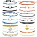 Handmade braided rope bracelets set surfing style anklets beach woven jewelry accessories - Compass Sunflower Style (33)