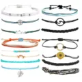 Handmade braided rope bracelets set surf boho woven anklets multi style charm jewelry - Style 43