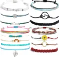 Handcrafted woven rope charm bracelets set featuring wave, compass and sunflower designs. - Style 41