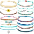 Handmade woven string bracelet set featuring cute sunflower and wave charms for beach style. - Sunflower Rainbow Leaf Style (40)
