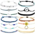 Handmade braided rope bracelets set with surf charms, compass, and multi-color cord designs. - Compass Mountain Sunflower Style (39)