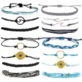 Handmade woven braided bracelets set surf style charm bracelets fashion jewelry for women - Sunflower Wave Style (37)