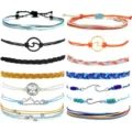 Handmade woven string bracelets set surf style multi-strand braided rope adjustable fashion jewelry detail view - Compass Mountain Style (35)