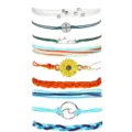Set di bracciali in corda intrecciata a mano con ciondoli stile surf onda e margherita. - Modello 4