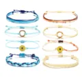 Handmade woven string friendship bracelets set with cute sunflower charms and adjustable ropes. - Daisy and Ring Set (12)