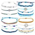 Handmade braided rope surf bracelet set with charms, multi-layer woven stackable jewelry gifts. - Compass Mountain Surfboard Set (13)