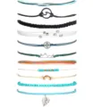 Handmade Woven String Bracelet Set Boho Surf Charm Adjustable Friendship Jewelry Women - Rainbow Leaf Wave Set (14)