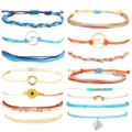 Handcrafted braided string bracelet set featuring cute charms and boho surf style design. - Bohemian Charm Set (18)