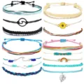 Handmade woven braided bracelets set boho surf colorful string wristbands beach jewelry gifts - Sunflower Rainbow Leaf Set (20)