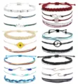 Handmade woven string bracelet set with mountain, wave, and sunflower charms for beach surfing. - Compass Mountain Woven Bracelet Set (22) / Colorful