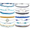 Handmade woven string bracelets set wave compass charms boho surfer friendship jewelry for women - Surfboard Compass Style (34)