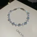 Elegant blue zircon clover bracelet, luxury sparkling silver chain for women jewelry. - Four-Leaf Clover Style / Blue