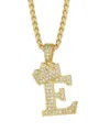 Collana con ciondolo lettera E corona colore oro hip hop da uomo con strass scintillanti. - Stile Lettera E Corona / Oro