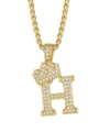 Collana con ciondolo lettera H corona dorata stile hip hop catena clavicola strass uomo - Stile Lettera H Corona / Oro