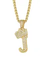 Collana con ciondolo lettera J corona hip-hop placcata in oro con zirconi brillanti da uomo. - Stile Lettera J Corona / Oro