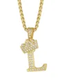 Collana con ciondolo lettera L dorata con corona, stile hip-hop strass scintillanti uomo. - Stile Lettera L Corona / Oro