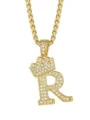 Collana con ciondolo lettera R corona dorata stile hip hop catena zirconi uomo gioiello - Stile Lettera R Corona / Oro