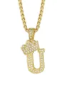 Collana con Pendente Lettera U Corona Oro Hip Hop Moda Uomo Gioielli Regalo Stile 1Pz - Stile Lettera U Corona / Oro