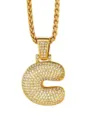 Collana con ciondolo lettera C iniziale dorata da uomo stile hip hop zircone cubico - Stile Lettera C / Oro