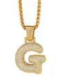 Collana con ciondolo lettera G placcata in oro e zirconi, catena hip hop da uomo. - Stile 2 - Lettera G con Corona Stile / Oro
