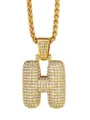 Collana con ciondolo lettera H stile hip hop da uomo, catena iniziale con strass color oro brillante. - Stile 2 - Lettera H con Corona Stile / Oro