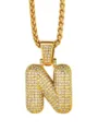 Collana Con Ciondolo Lettera N Placcata Oro Strass Stile Hip Hop Gioiello Uomo - Stile 2 - Lettera N con Corona Stile / Oro