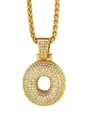 Elegante collana con ciondolo a cerchio zirconato dorato da uomo stile hip hop di classe - Stile Lettera O con Catena a Spiga / Oro