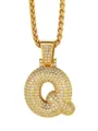 Collana con ciondolo lettera Q hip hop dorata con pietre di zircone scintillanti. - Stile Lettera Q con Catena a Spiga / Oro