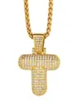 Collana con Pendente Lettera T Zirconi Oro Uomo Gioiello Stile Hip Hop Regalo - Stile Lettera T con Catena a Spiga / Oro