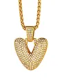 Collana con ciondolo a cuore dorato da uomo gioielli hip hop con zirconi luminosi - Stile Lettera V con Catena a Spiga / Oro