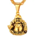 Collier avec pendentif Bouddha riant doré pour homme bijou tendance style hip hop - Pendentif Bouddha Maitreya (Or)