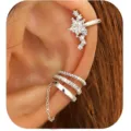 Silver star ear cuff set with chain cartilage earrings, chic and elegant jewelry gift for women. - Silver Star Chain Earring Set (Style 1)