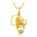 Collier pendentif carte d'Afrique de couleur or avec motif de lion et cristal étincelant. - Lion Carte Afrique Strass (Or)