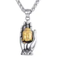 Collier Pendentif Main de Bouddha Argent et Or Homme Mode Bijou Punk Cadeau Variante - Pendentif Main de Bouddha Tenant la Tête (Bicolore)