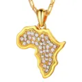 Vergulde Afrika kaart hanger ketting sprankelende strass stenen heren sieraden - Afrika Kaart Strass Hanger (Goud)