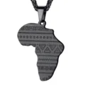 Zwarte roestvrijstalen Afrika kaart hanger ketting voor heren geometrisch sieraden - Afrika Kaart Tribale Patroon (Zwart)