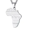 Roestvrijstalen Afrika kaart hanger ketting voor heren geometrisch stamontwerp mode sieraden - Afrika Kaart Geometrisch Patroon (Zilver)