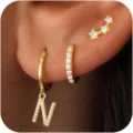 Set di orecchini con lettera iniziale N oro ciondolo in cristallo gioielli moda - Lettera N