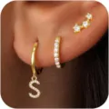Set Orecchini a Cerchio con Lettera Iniziale Oro Zirconia Pavé Eleganti Gioielli Regalo - Taglia S
