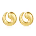Gold irregular curved earrings elegant small minimalist metal pendant jewelry for women daily wear - Comma Streamlined Curved Style (7732) / Gold
