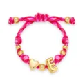 Roze gevlochten koord armband met gouden letter E bedel, hart hanger en kralen voor dagelijks gebruik. - Letter E