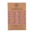 7 Knot Evil Eye braided bracelet set with purple string and pink charms on a card display. - Purple Evil Eye (ZJ11937) / Regular