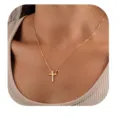 Gold cross necklace with red birthstone for women stylish clavicle chain gift jewelry - January - Gold