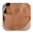 Gold cross necklace with purple birthstone pendant, elegant women's clavicle chain jewelry. - June - Gold