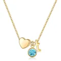 Collier plaqué or avec un charm cœur mignon, une pierre de naissance et la lettre t. - Lettre T / Pierre de Naissance de Mars / Or