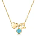 Collier doré avec cœur, pierre de naissance bleue et pendentif lettre U pour femme élégante. - Lettre U / Pierre de Naissance de Mars / Or