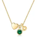 Collier avec lettre B et pendentif coeur et pierre de naissance verte pour femmes. - Lettre B / May Birthstone / Or