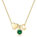 Collier chaîne clavette pendentif cœur lettre C plaqué or pierre de naissance verte - Lettre C / May Birthstone / Or
