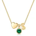 Collier chaîne doré avec cœur, pierre de naissance verte et pendentif lettre g mignon. - Lettre G / May Birthstone / Or